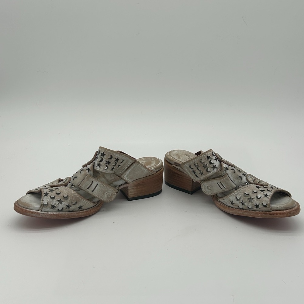 Freebird by Steven Moonstar Taupe Leather Block Heel Cutout Slip On Mule Shoes 8 - Picture 5 of 8
